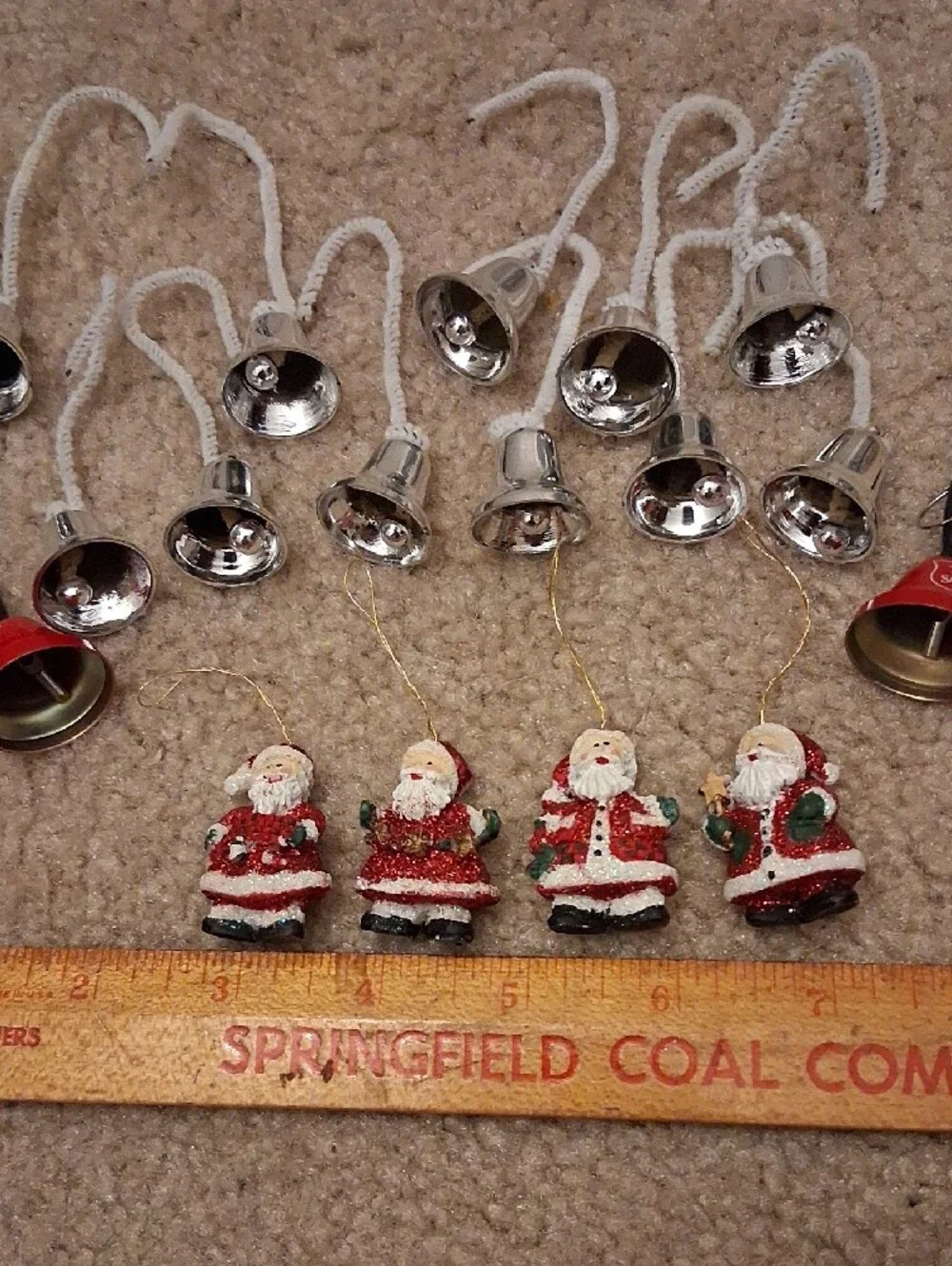 Holiday Santa Bell Ornaments - Red and Silver